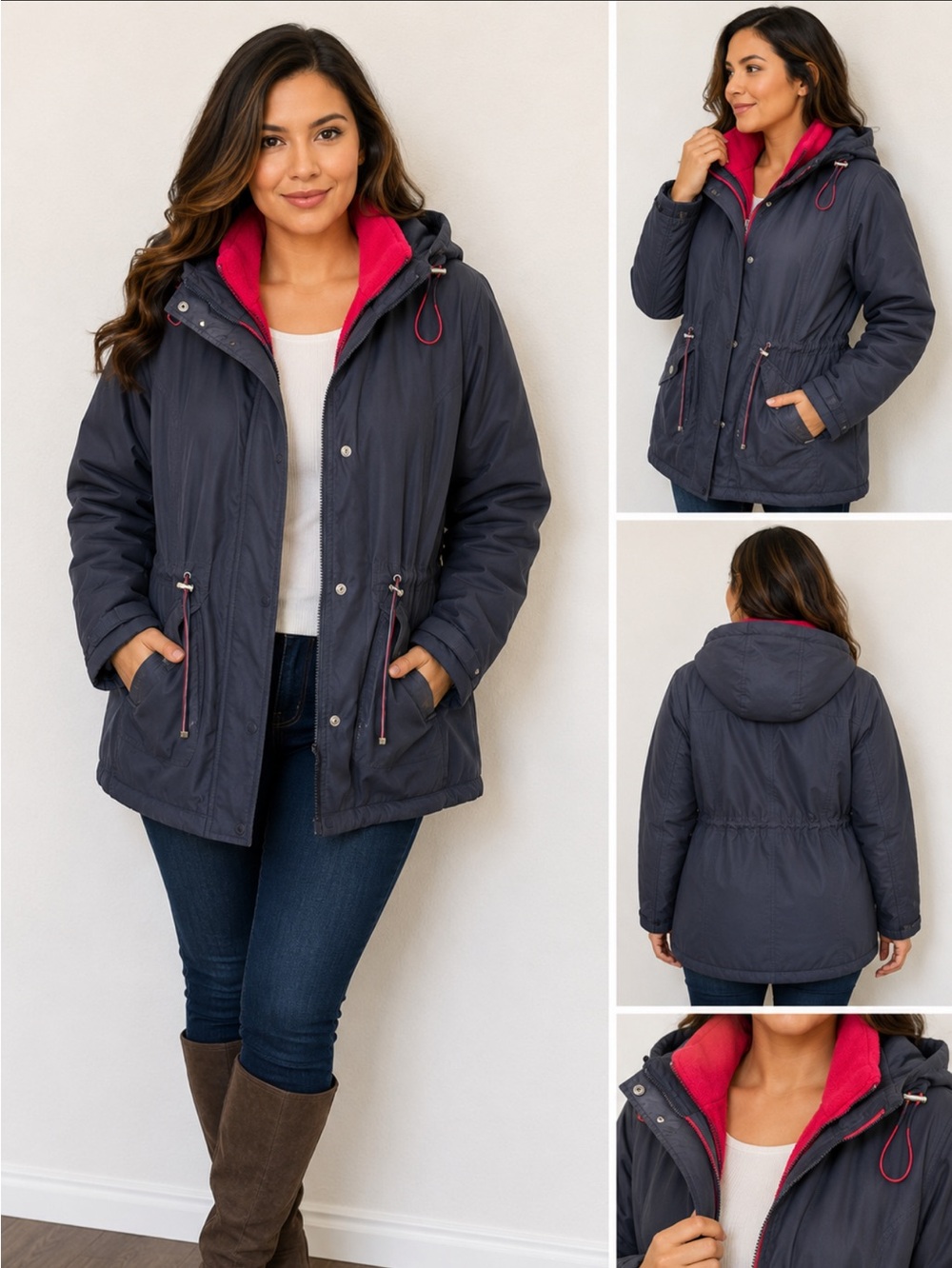 Tommy Hilfiger Navy Jacket with Bright Pink Liner size xL